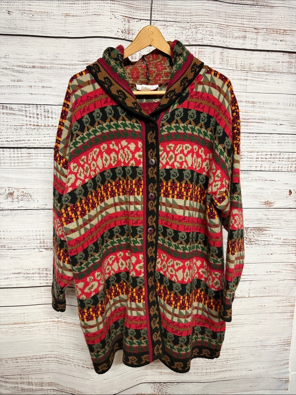 Forelli Vintage Hooded Fair Isle Sweater Cardigan